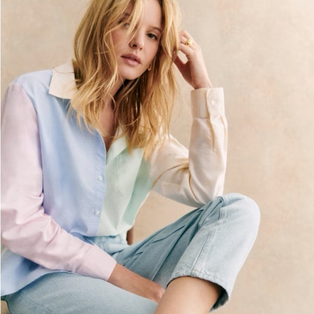 Sezane Tomboy Pastel Colorblock Button-Up Shirt